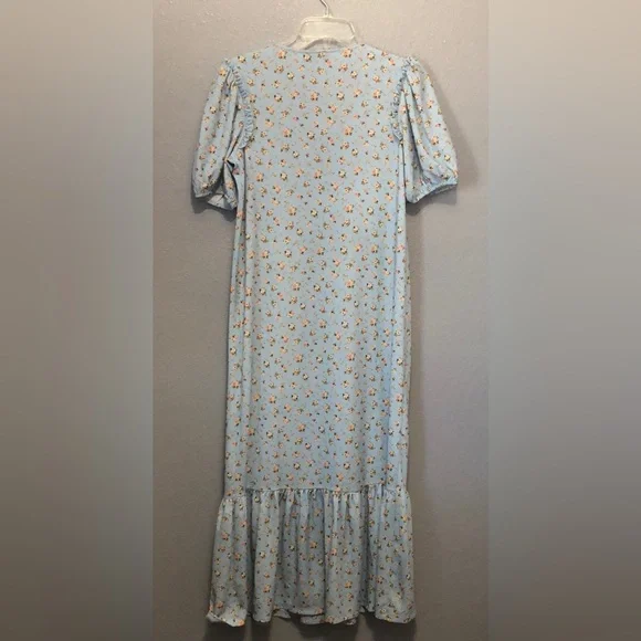 NEW Topshop Jersey midi dress pale blue women’s 6 floral cottagecore ruffle - Picture 11 of 16